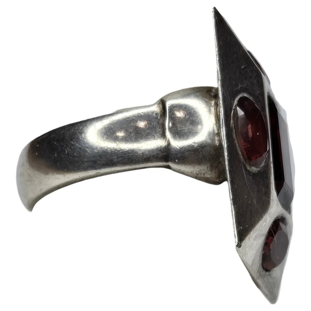 Vintage Square Ring Sterling Silver 925 Size 7.5 Red Garnet Statement Bold
